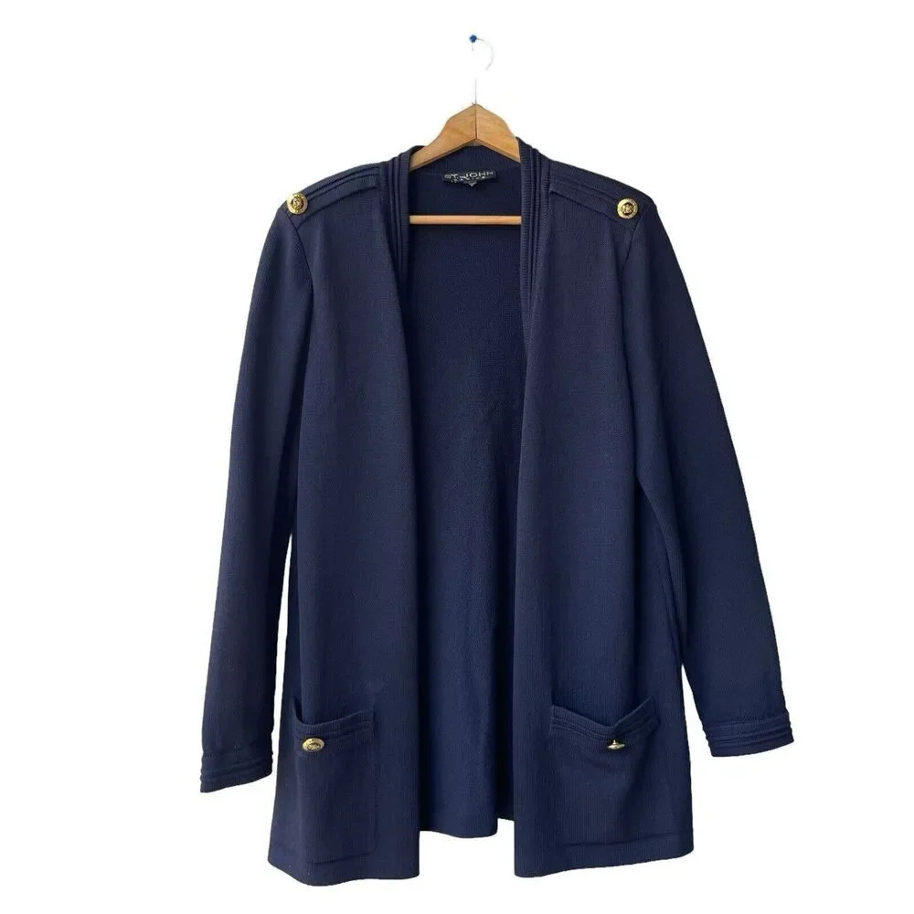 St. John Navy Open Front Knit Jacket with Gold Buttons